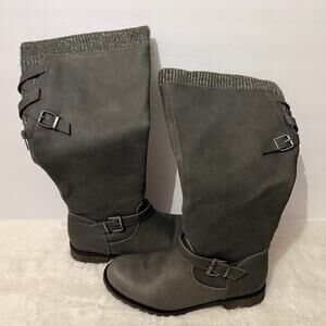 Tall Shaft Boots with Knit Cuff Top with Buckle Zip in Back S8 Vegan